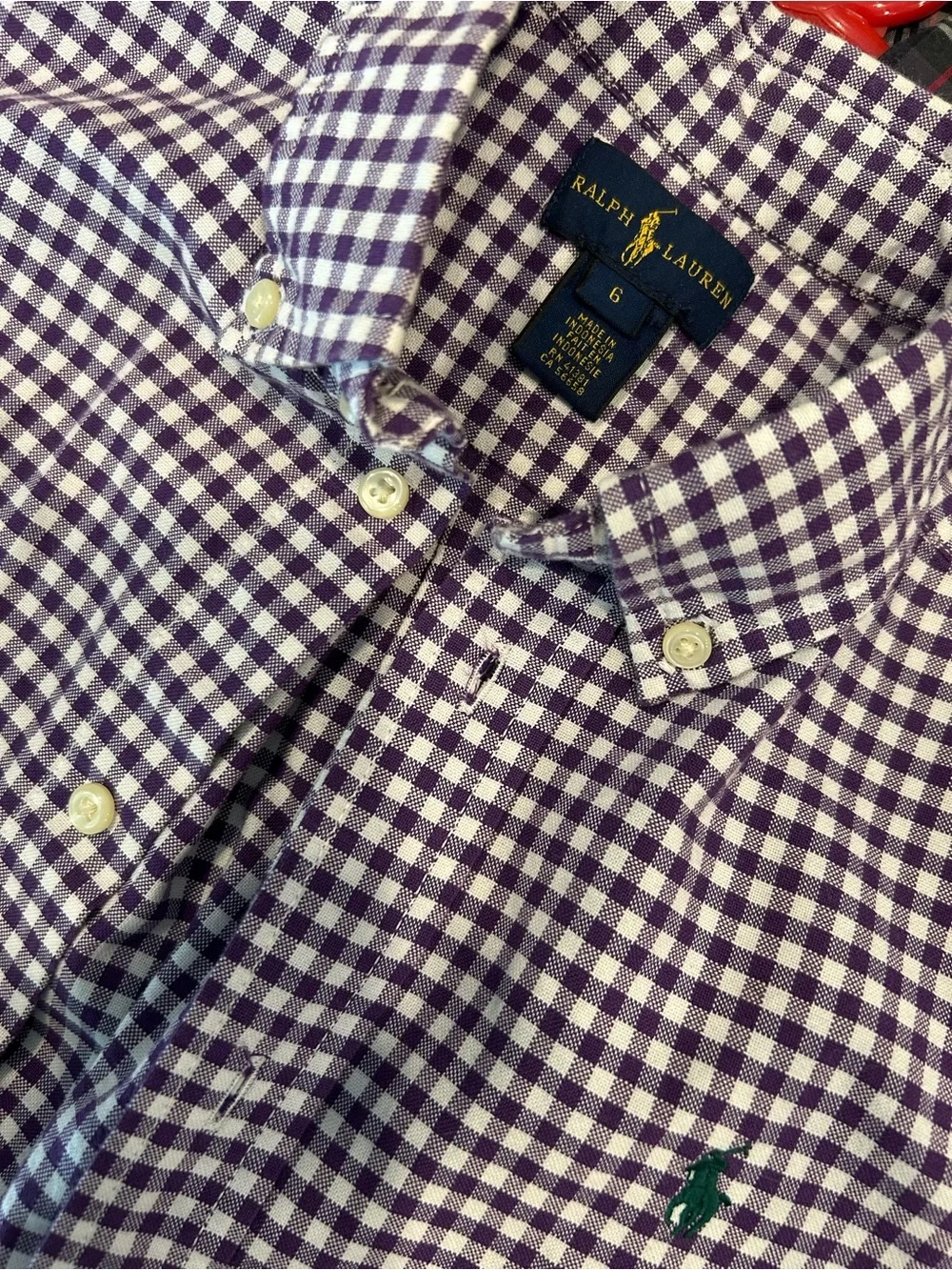 2- Polo Ralph Lauren Boys Button Down Shirt Bundle Size 5 & 6 EUC Gingham Plaid